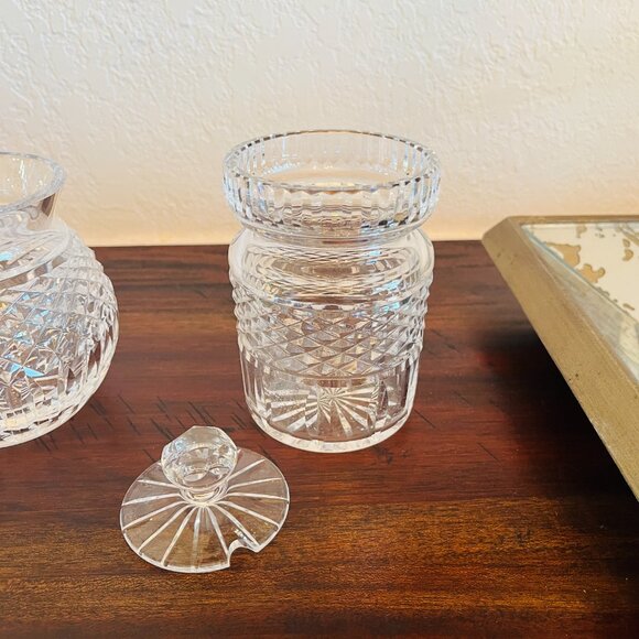 2 - Vintage Waterford Crystal Jam Jelly Honey Jars Lids Lismore Diamond Pattern - Picture 9 of 11